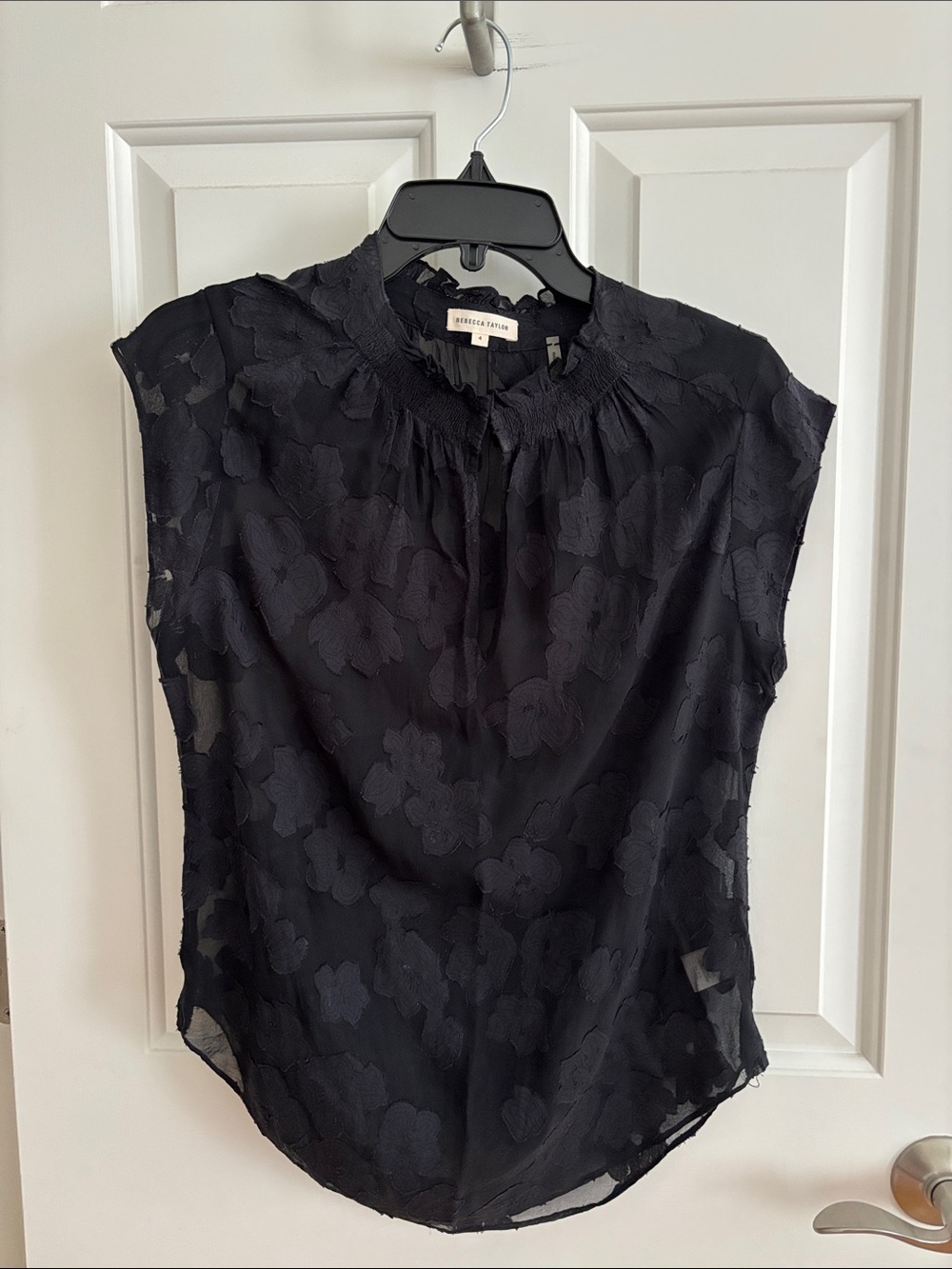 Rebecca Taylor Black Floral Jacquard Sleeveless Blouse